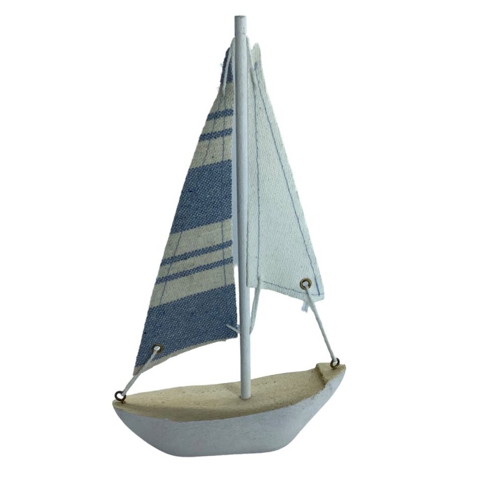 Sailboat Home Decor Wood Base Fabric Sails 9.5" x 5.5" Ocean Beach Nautical